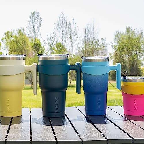 BJPKPK 10 oz Navy Blue Insulated Stainless Steel Tumbler with Handle, Lid & Straw