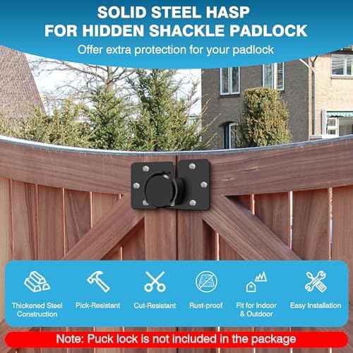 IRONWALLS Puck Lock Hasp Black 2 Packs, Heavy Duty Lock Hasp for Hidden Shackle Padlock Diameter Within 2-7/8¡±/73mm, Steel Puck Lock Holders Brackets for Shipping Container, Trailers Doors