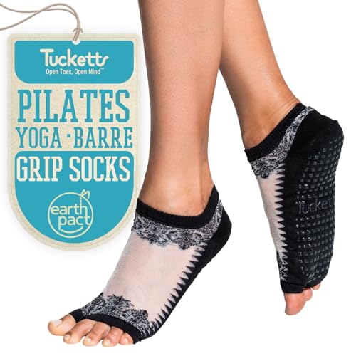 Large-X-Large Tucketts Flow Toeless Grip Socks for Yoga, Pilates & Barre - Black
