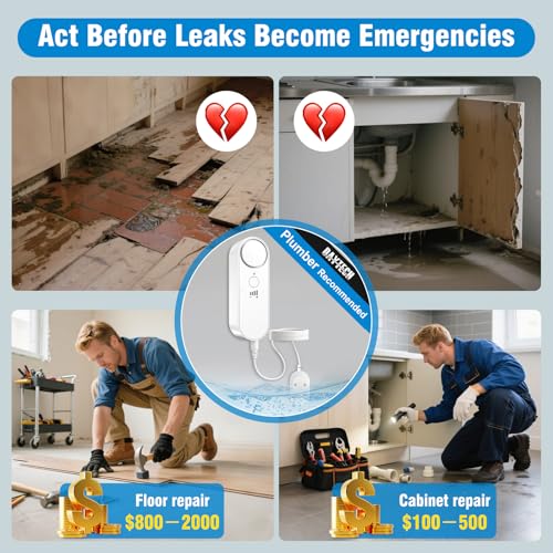 Daytech 3in1 Water Alarm for Basements with 6.5ft Detection Cable Water Sensor for Bathroom Water Leak Detectors for Home RV Kitchen Sump Pump Alarm for Water Heater Washing Machine Sink (2 Pack)