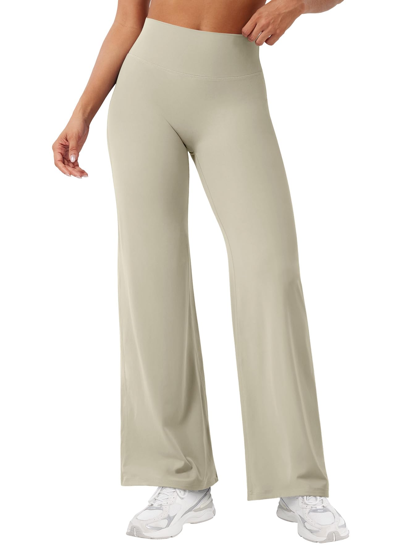 YEOREO Workout Womens Straight Leggings 29" Eddiy Yoga Pants Light Sand M