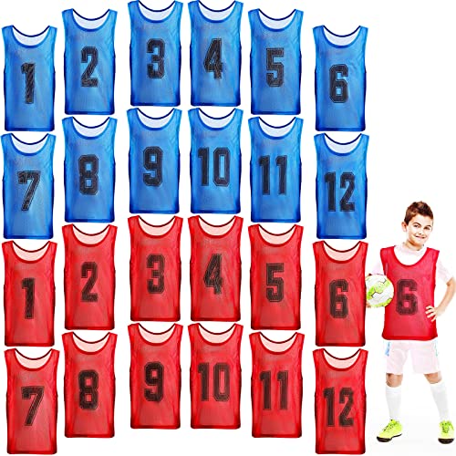 24-Pack Youth Soccer Pinnies Mesh Training Vests - Reversible