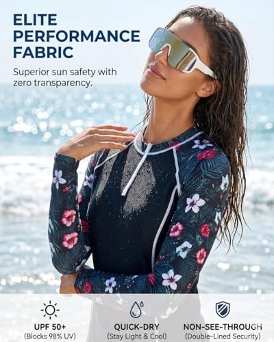 Daci Women's Long Sleeve Rash Guard Set - Black Flower, Size Large