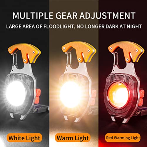 7-in-1 Multitool Keychain Flashlight - Rechargeable COB Light with Carabiner, Bottle Opener, Screwdriver, Magnetic Base - W5147-Orange