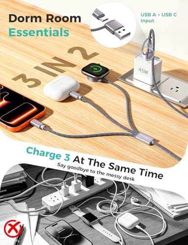 3-in-2 Multi Charging Cable for Apple Watch & iPhone - Travel Essential