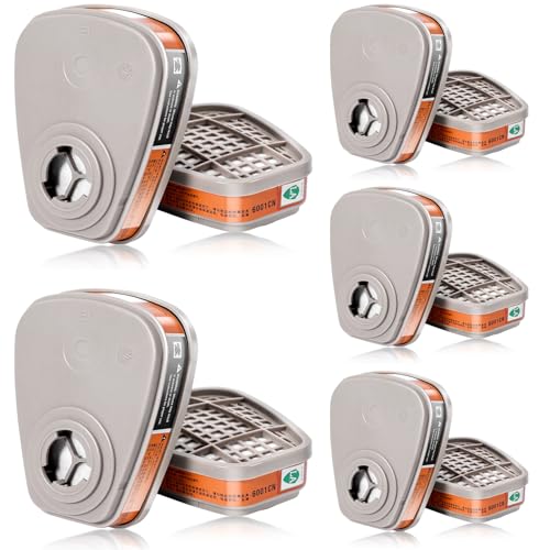 (5Pairs)6001 Filter Cartridges for Respirator - Activated Carbon Respirator Cartridges Filter Against Organic Vapor/ Gases/Dust/Chemical/Particulates Compatible with 6200, 6800, 7502 Series Respirator