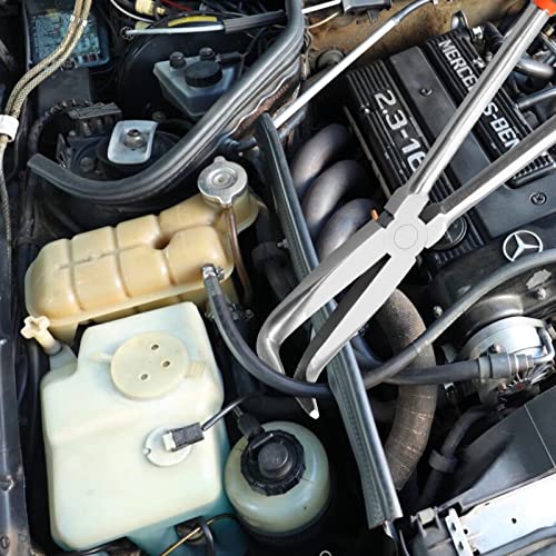 SPEEDWOX Long Reach Bent Nose Pliers 10 Inches 90 Degree Intermeshed Teeth Precision Fine Pliers for Hard to Reach Narrow Spaces High Leverage Reduce Efforts Non-slip Handle