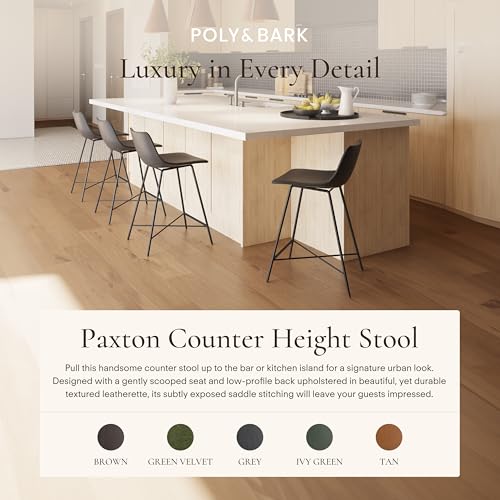 Counter Stools Set of 2 - 24 Inch Gray Faux Leather & Steel