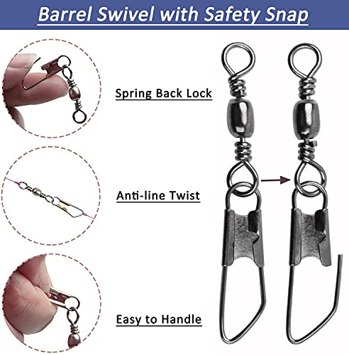 Fishing Snap Swivels - 50pcs Rolling Barrel Swivels with Safety Snaps
