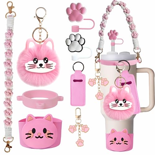 Cat Accessories Paw Straw Topper Set for Stanley Cup 30/40oz - Pink