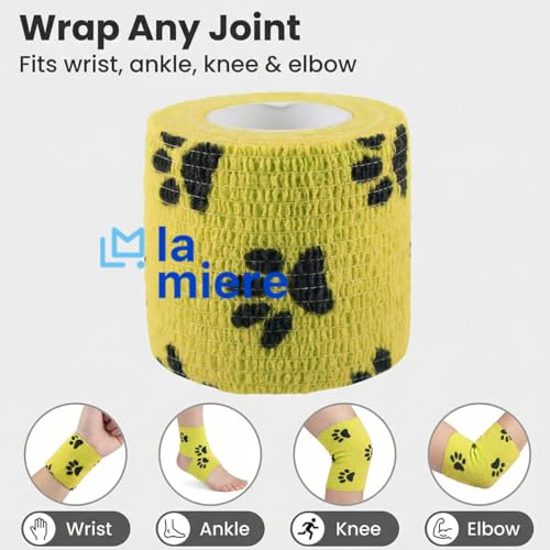 Self-Adherent Cohesive Bandages - Dog Foot Pattern, 4" x 5 Yards, 8 Count