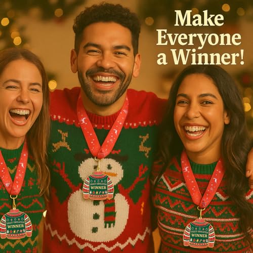 Ugly Christmas Sweater Contest Medals, 3 Pack - Metal Award Prizes