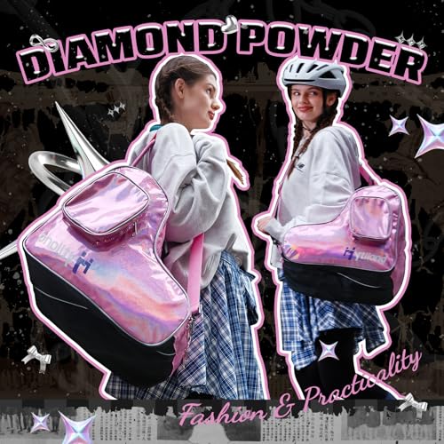 Hytiland Dazzling Pink Holographic Skate Bag for Inline & Ice Skates - Spacious & Water-Resistant