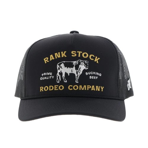 HOOEY Rank Stock Trucker Hat for Men – Adjustable Snapback, Breathable Mesh Baseball Cap - Western Trucker Hat - One-Size - Bucking Beef & Rodeo Company Stitch Design - Black