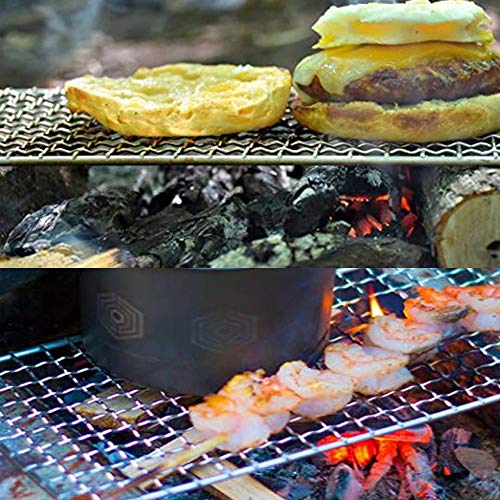 ZipSeven Camping Bushcraft Grill with Carrying Bag - Stainless Steel Mesh Campfire Cooking Grate, Model 1