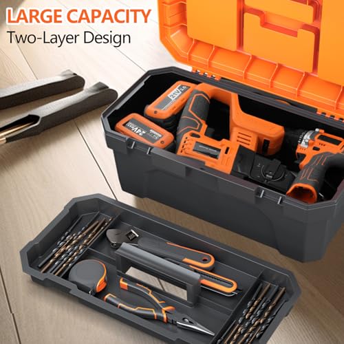 17-inch Tool Box with Removable Tray,Multipurpose Plastic Storage Box/Portable Tool Boxes/Art Craft Organizer, Three Small Parts Storage On The Lid