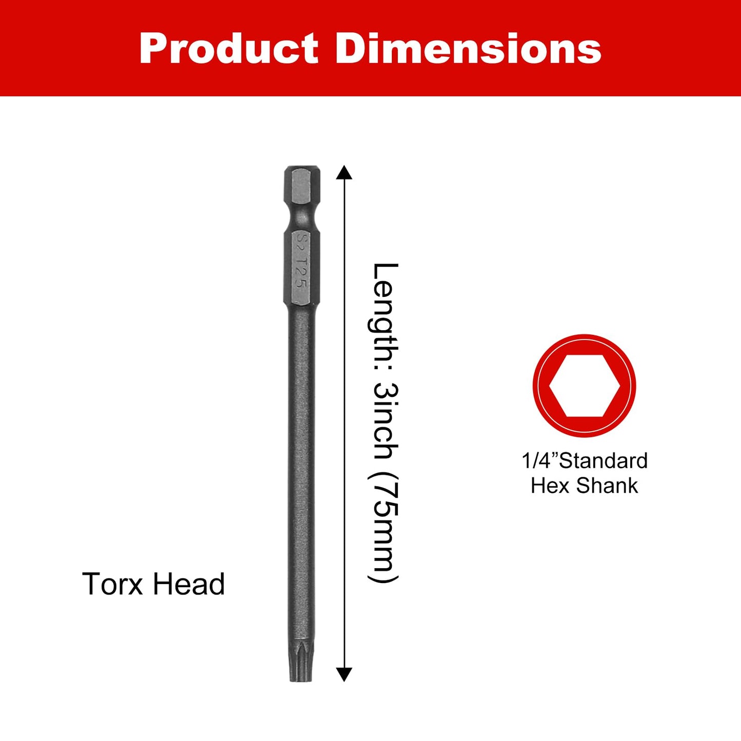 11PCS 75mm S2 Steel Torx Head Screwdriver Security Torx Bit Drill Set 1/4 Inch Hex Shank T6 T7 T8 T9 T10 T15 T20 T25 T27 T30 T40 3 Inch Length