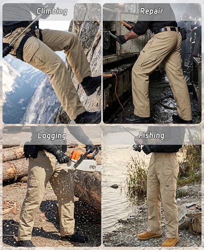 Men's Khaki Cargo Pants 34W x 30L Stretch Ripstop Work & Hiking Pants
