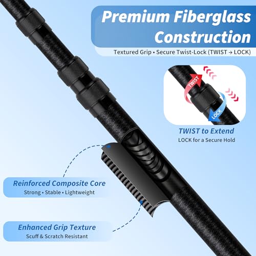 Tdrynl 13FT Fiberglass Telescoping Boat Hook for Docking & Marine Use - Extends up to 19FT with Rubber Tip