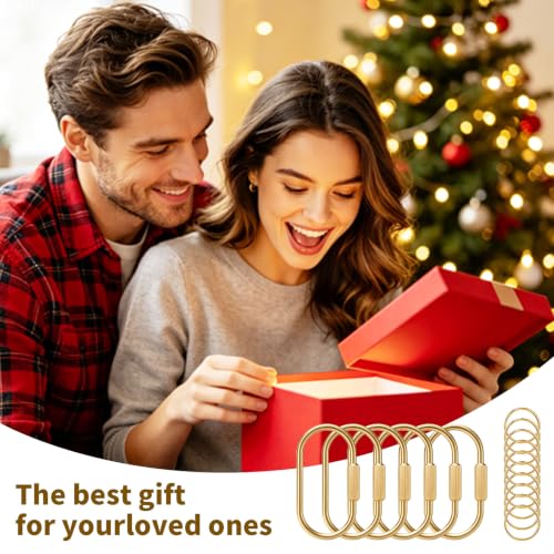 6 Pcs Brass Key Rings Bulk – Gold Carabiner with Secure Screw Lock,