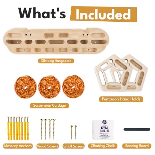 Wooden Climbing Hangboard with Finger Holds and Chalk - Portable Finger Strength Training Kit