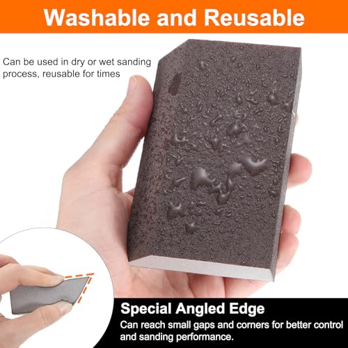 HARFINGTON 4pcs Sanding Sponge Blocks 400-500 Grit Sanding Sponge with Angled Edge 4"x2.8"x1", Washable and Reusable Foam Sanding Block for Polishing Kitchen Metal Wood Drywall Home