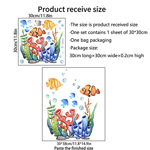 A Washroom Room WC Toilet Seat Stickers Sea and Seaweed Cartoon Underwater World Ocean Pattern 3D View PVC Wall Stickers Decor Decals Art Mural