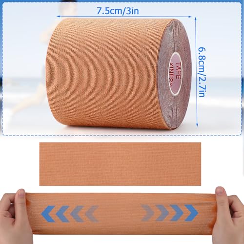 Waterproof Kinesiology Tape 3in x 5.5yd for Shoulder & Joint Support Beige