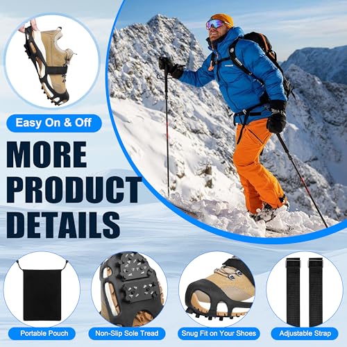 Silanon Ice Cleats 28 Steel Spikes, Crampons for Shoes/Boots, X-Large 10.5-13 Men / 11.5-14 Women