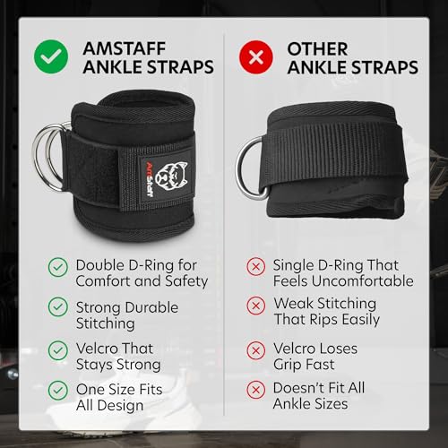 Ankle Straps for Cable Machines - Padded Gym Cuffs - Black