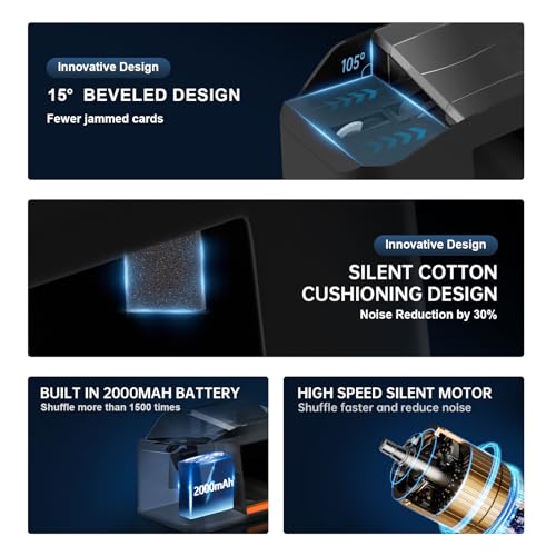 JY Nileole Rechargeable 2-Deck Card Shuffler - Quiet Electric Poker & Blackjack Mixer