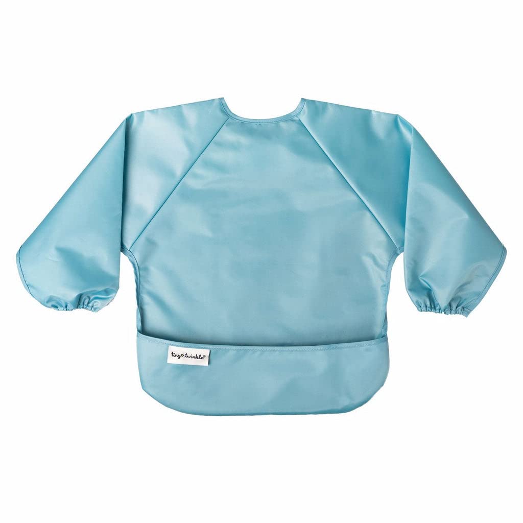 Tiny Twinkle Long Sleeve Bibs - 2-Pack Waterproof Smock Bibs for Mess-Free Eating | Machine Washable | Slate Olive, 6-24M