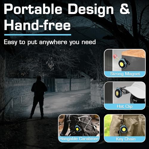 WORKPRO COB Keychain Work Light, 3Pcs EDC Rechargeable Mini Keychain Flashlight, Magnetic Carabiner Flashlight with Hat Clip, 3 Light Modes Emergency Light for Running, Hiking and Fishing, Multicolor