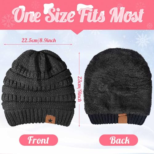 Jeere 4-Piece Women Winter Hat & Gloves Set, Fleece Lined Beanies & Touchscreen Gloves, Black & Beige