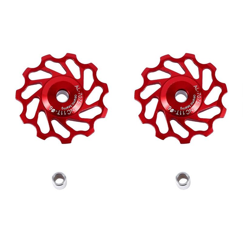 ASHATA Derailleur Pulley 11T Wheels Wheel Ceramic Pulley Aluminium Alloy Roller Accessory Support 7/8/9/10 Speed for (Red,11T)