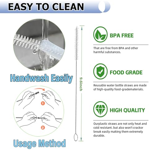 8mm BPA-Free Replacement Straws for Wide Mouth Hydro Flask - 6 Pack