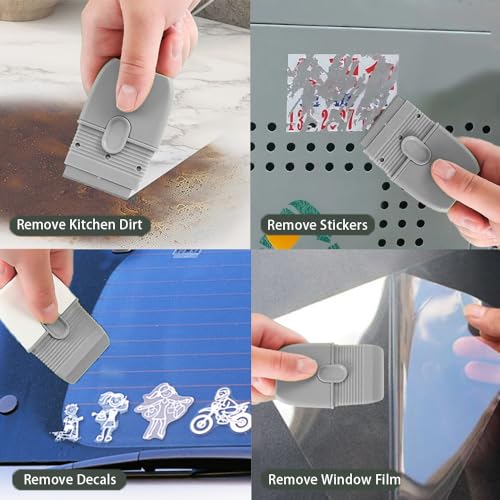 4pcs Double Edged Plastic Scraper Tool, Razor Blade Glass Scraper for Windows Decals Tint Labels Caulk, Adhesive Remover for Stickers and Paints on Car Glass