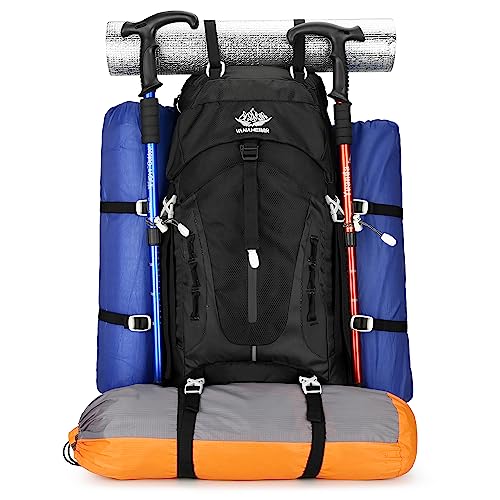 Esup 50L Waterproof Hiking Backpack for Men & Women - Deep Black