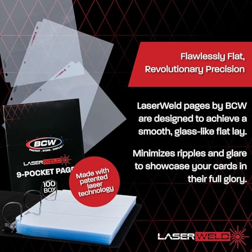 BCW LaserWeld 9-Pocket Trading Card Binder Pages - 100 Pack, Ultra Flat