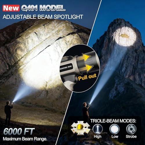 LiangJJ 2,000,000 Lumens Zoomable Rechargeable Spotlight Flashlight Gray