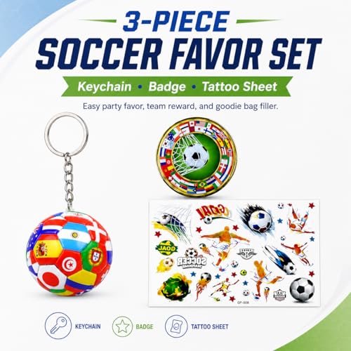 Soccer Keychain Gift Set with Pin and Tattoos for Fans