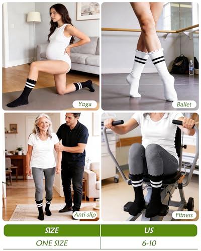 Non-Slip Pilates Socks for Women - Ruffle Crew, 4 Pairs Multicolor