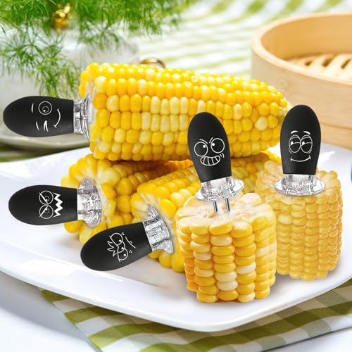 Corn Cob Holders - 10-Piece Stainless Steel Set with Silicone Handles - Black