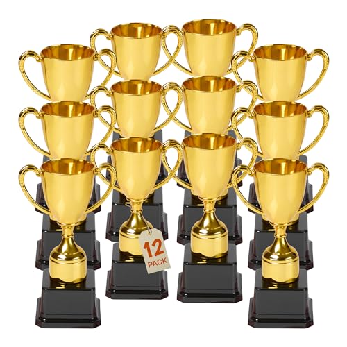 Playbees Gold 7-Inch Trophies, 12 Pack for Kids Sports & Awards - Gold Cup