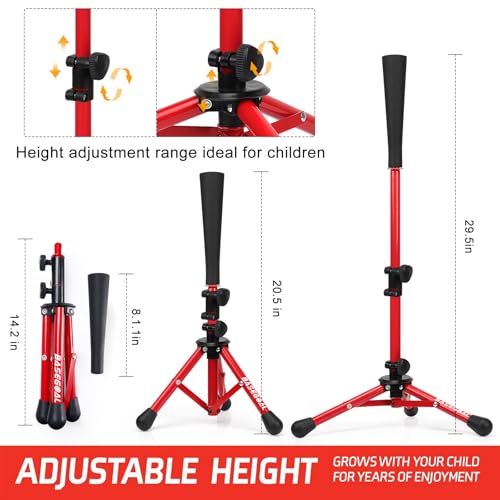 Portable Baseball Tee with Sandbag - Adjustable Height Red Kids Tee