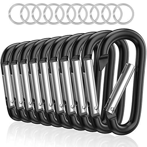3" Aluminum Carabiner Clips - Black, Set of 10