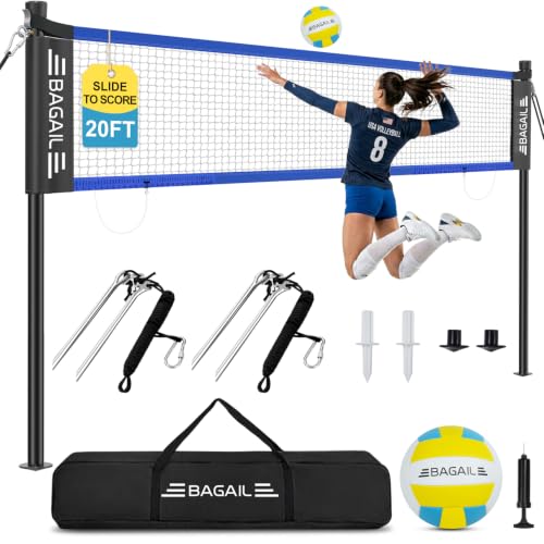 Portable 20FT Volleyball Net Set with Carry Bag - Blue