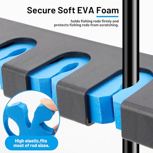 Fishing Rod Holder Wall Mount - 6-Rod Storage Rack, Vertical Blue