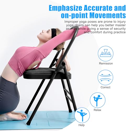 Backless Yoga Chair with Resistance Band for Abs & Core - Black