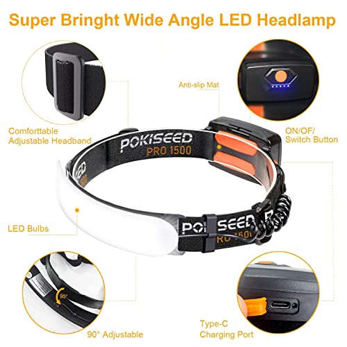 Rechargeable LED Headlamp - 1500 Lumens, 230° Wide Beam, Waterproof